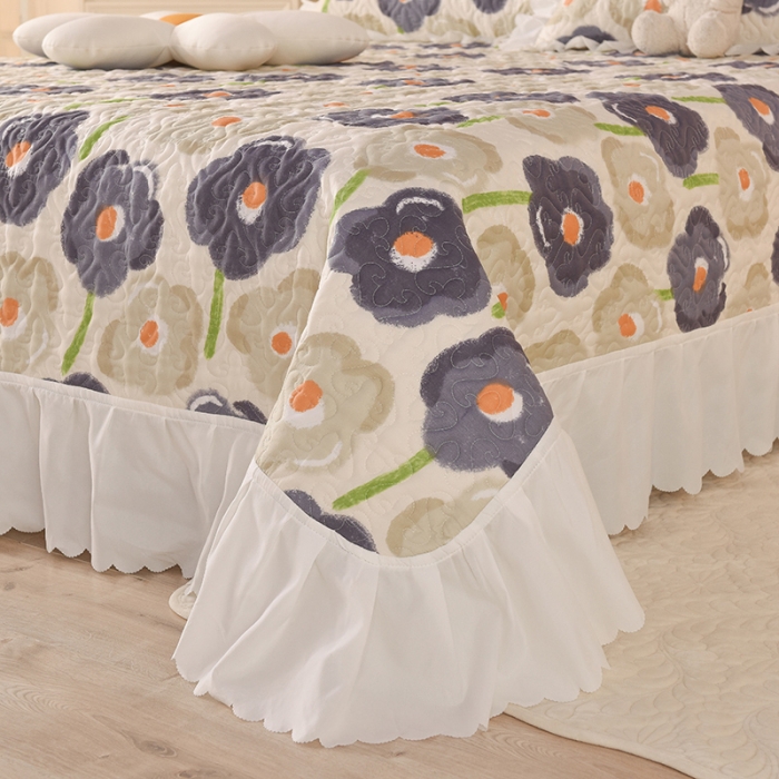 91家纺网 家纺一手货源 找家纺 绒世界 2024新款水洗棉韩版夹棉床盖系列 锦花缘