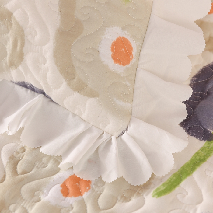 91家纺网 家纺一手货源 找家纺 绒世界 2024新款水洗棉韩版夹棉床盖系列 锦花缘