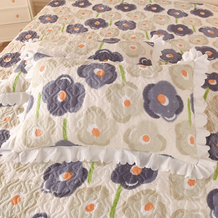 91家纺网 家纺一手货源 找家纺 绒世界 2024新款水洗棉韩版夹棉床盖系列 锦花缘