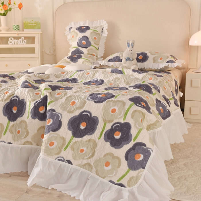 91家纺网 家纺一手货源 找家纺 绒世界 2024新款水洗棉韩版夹棉床盖系列 锦花缘