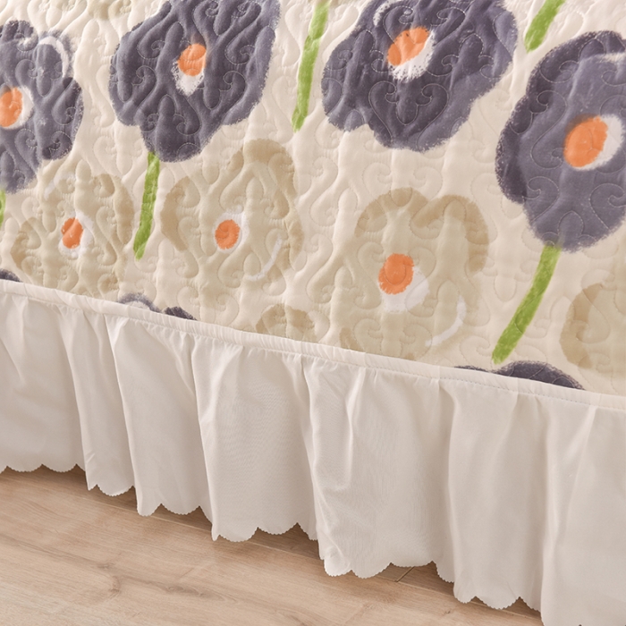 91家纺网 家纺一手货源 找家纺 绒世界 2024新款水洗棉韩版夹棉床盖系列 锦花缘