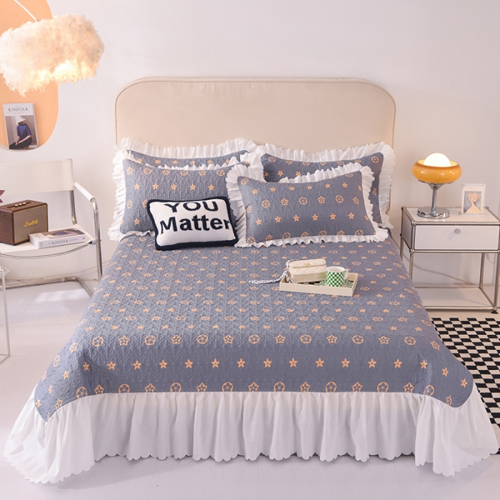 91家纺网 家纺一手货源 找家纺 绒世界 2024新款水洗棉韩版夹棉床盖系列 凯西