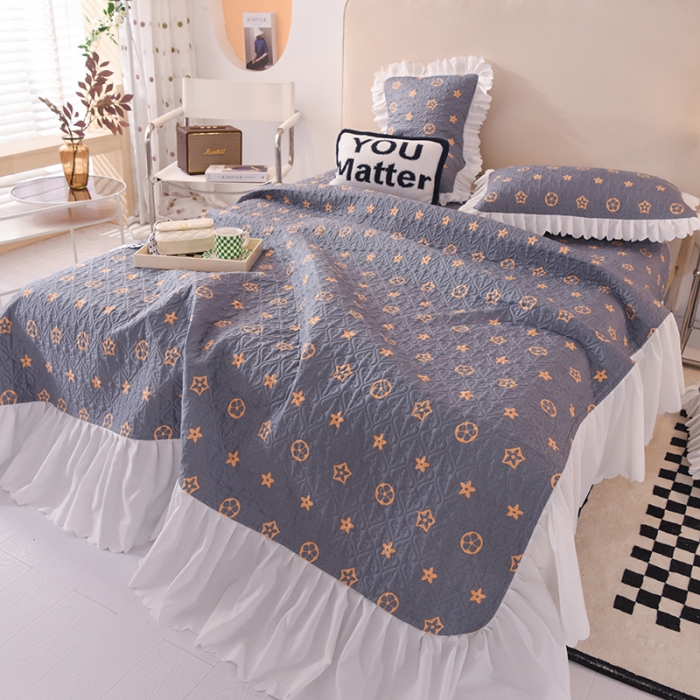 91家纺网 家纺一手货源 找家纺 绒世界 2024新款水洗棉韩版夹棉床盖系列 凯西