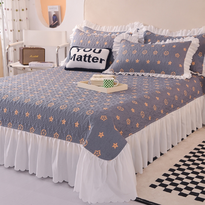 91家纺网 家纺一手货源 找家纺 绒世界 2024新款水洗棉韩版夹棉床盖系列 凯西