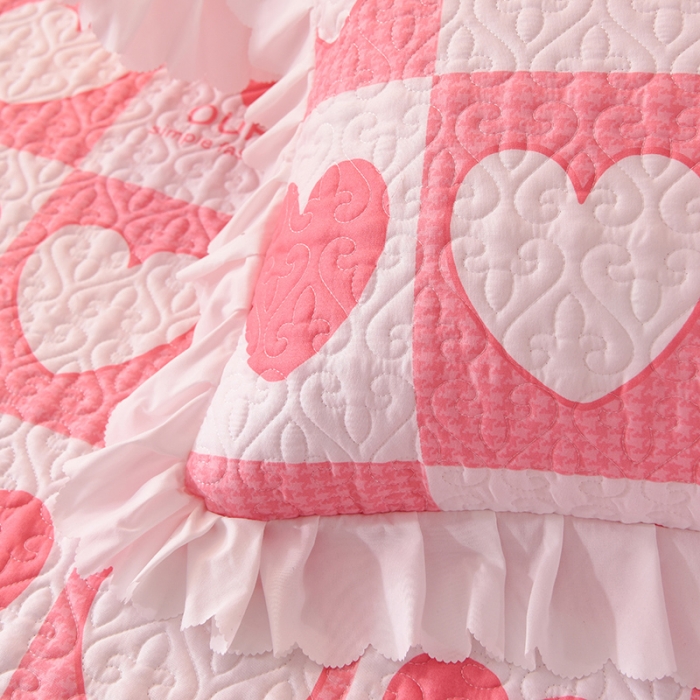 91家纺网 家纺一手货源 找家纺 绒世界 2024新款水洗棉韩版夹棉床盖系列 恋爱季节