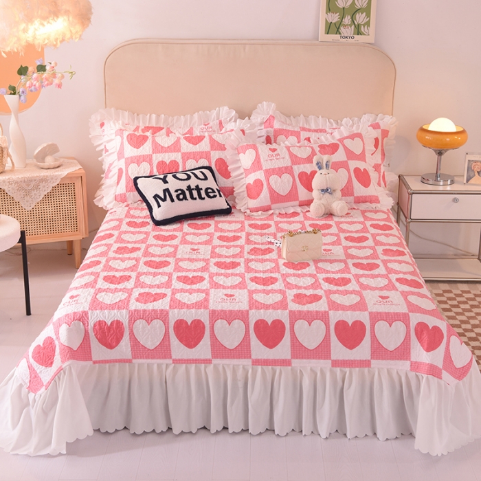 91家纺网 家纺一手货源 找家纺 绒世界 2024新款水洗棉韩版夹棉床盖系列 恋爱季节