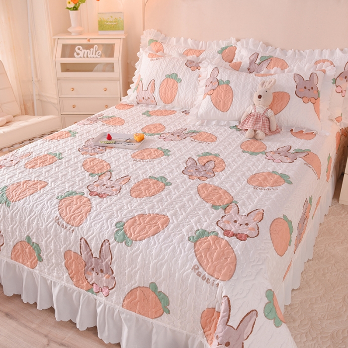 91家纺网 家纺一手货源 找家纺 绒世界 2024新款水洗棉韩版夹棉床盖系列 萝卜兔