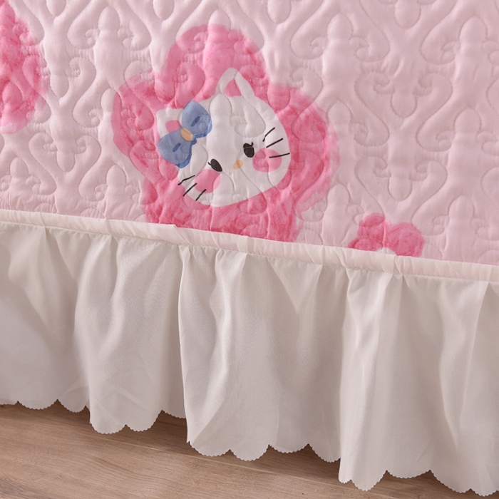 91家纺网 家纺一手货源 找家纺 绒世界 2024新款水洗棉韩版夹棉床盖系列 猫的樱桃