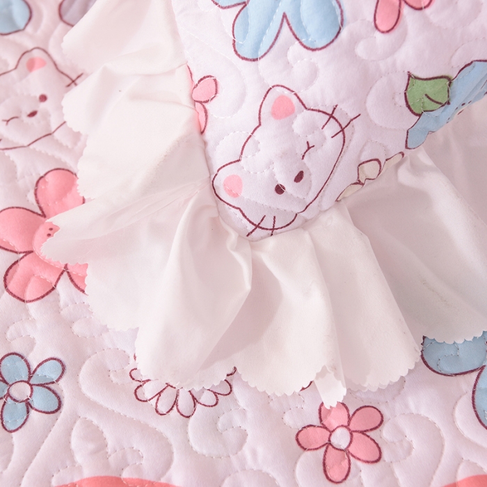 91家纺网 家纺一手货源 找家纺 绒世界 2024新款水洗棉韩版夹棉床盖系列 玫瑰猫咪