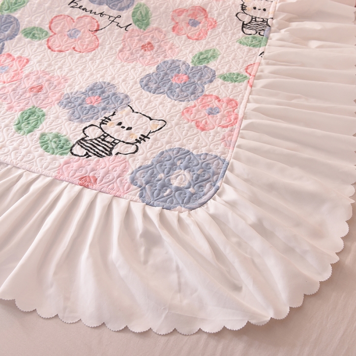 91家纺网 家纺一手货源 找家纺 绒世界 2024新款水洗棉韩版夹棉床盖系列 萌萌猫