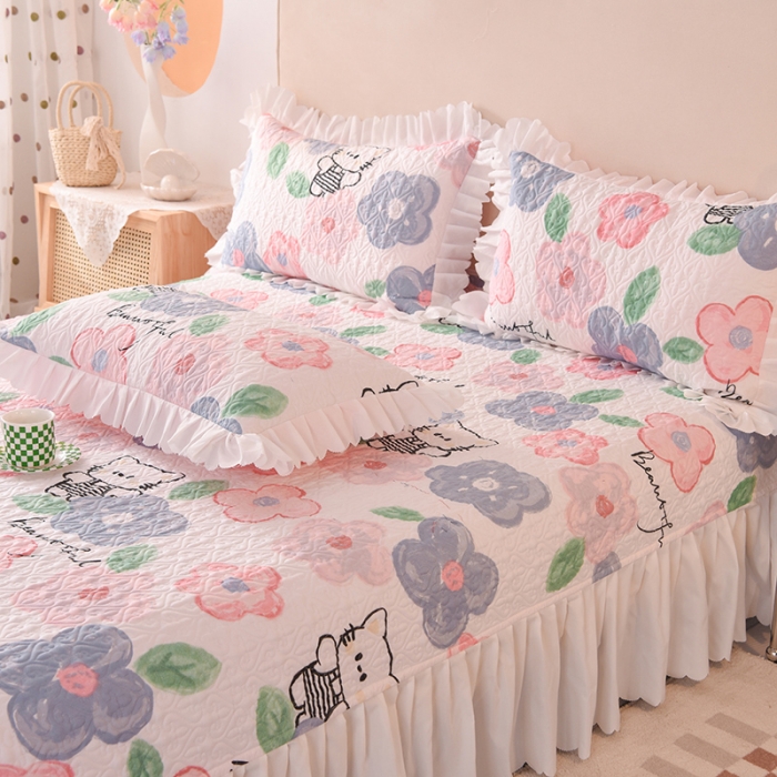 91家纺网 家纺一手货源 找家纺 绒世界 2024新款水洗棉韩版夹棉床盖系列 萌萌猫