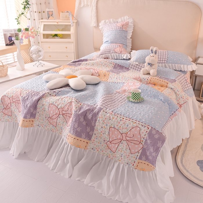 91家纺网 家纺一手货源 找家纺 绒世界 2024新款水洗棉韩版夹棉床盖系列 莫奈花园