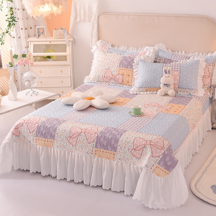 91家纺网 家纺一手货源 找家纺 绒世界 2024新款水洗棉韩版夹棉床盖系列 莫奈花园