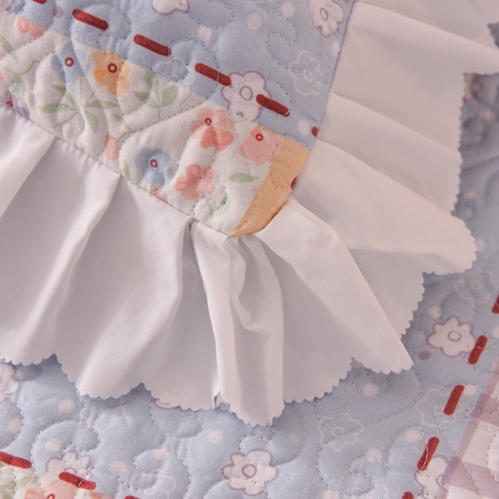 91家纺网 家纺一手货源 找家纺 绒世界 2024新款水洗棉韩版夹棉床盖系列 莫奈花园