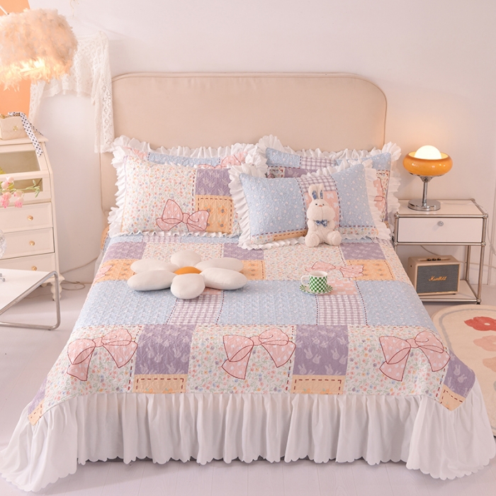 91家纺网 家纺一手货源 找家纺 绒世界 2024新款水洗棉韩版夹棉床盖系列 莫奈花园