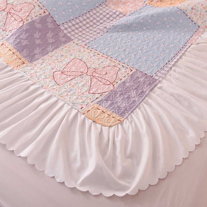 91家纺网 家纺一手货源 找家纺 绒世界 2024新款水洗棉韩版夹棉床盖系列 莫奈花园