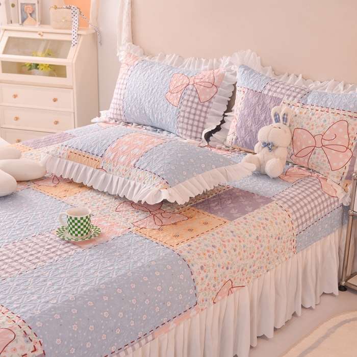 91家纺网 家纺一手货源 找家纺 绒世界 2024新款水洗棉韩版夹棉床盖系列 莫奈花园