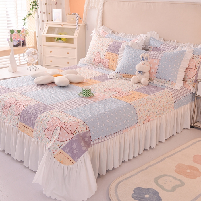 91家纺网 家纺一手货源 找家纺 绒世界 2024新款水洗棉韩版夹棉床盖系列 莫奈花园