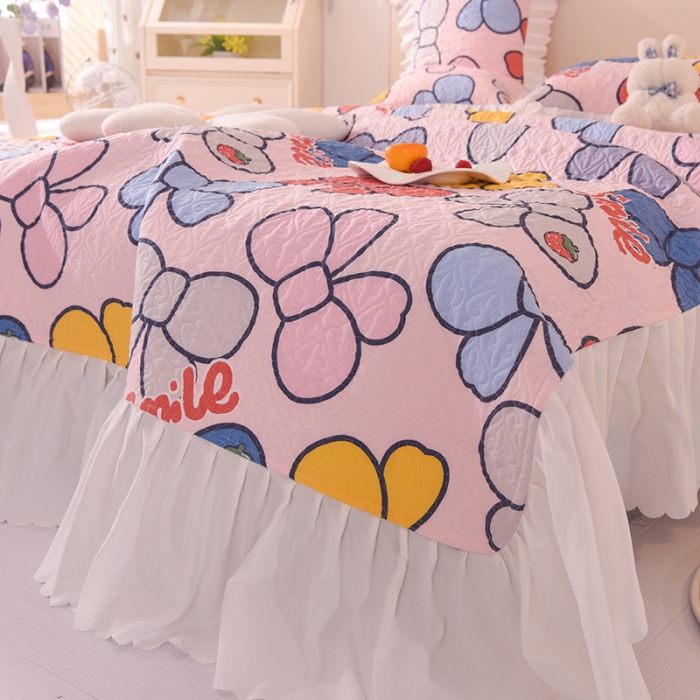 91家纺网 家纺一手货源 找家纺 绒世界 2024新款水洗棉韩版夹棉床盖系列 少女蝴蝶结