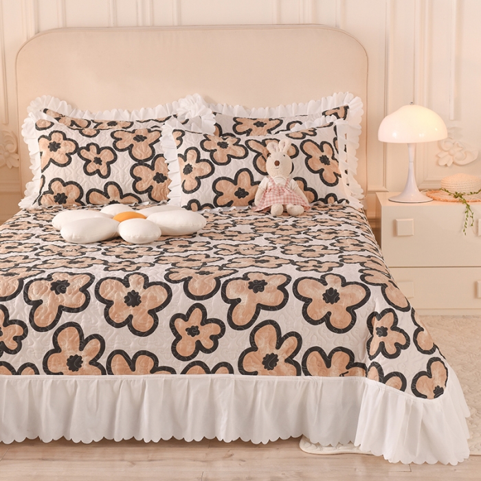 91家纺网 家纺一手货源 找家纺 绒世界 2024新款水洗棉韩版夹棉床盖系列 诗意花期