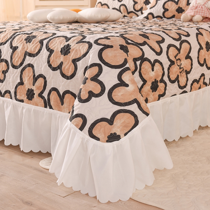 91家纺网 家纺一手货源 找家纺 绒世界 2024新款水洗棉韩版夹棉床盖系列 诗意花期