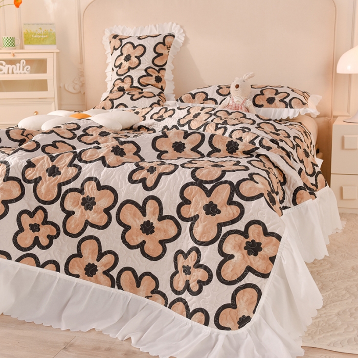 91家纺网 家纺一手货源 找家纺 绒世界 2024新款水洗棉韩版夹棉床盖系列 诗意花期