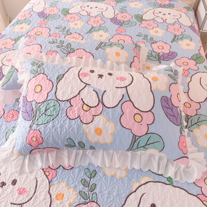 91家纺网 家纺一手货源 找家纺 绒世界 2024新款水洗棉韩版夹棉床盖系列 甜蜜兔