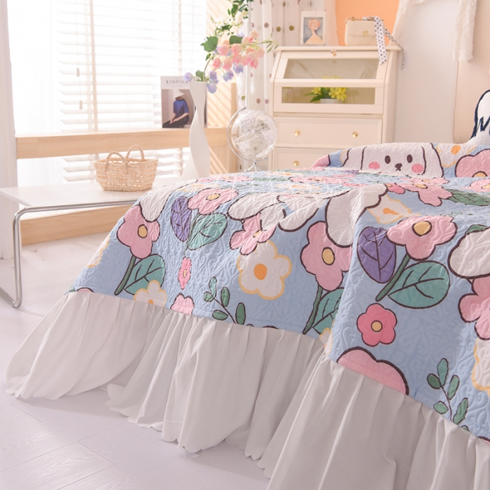 91家纺网 家纺一手货源 找家纺 绒世界 2024新款水洗棉韩版夹棉床盖系列 甜蜜兔