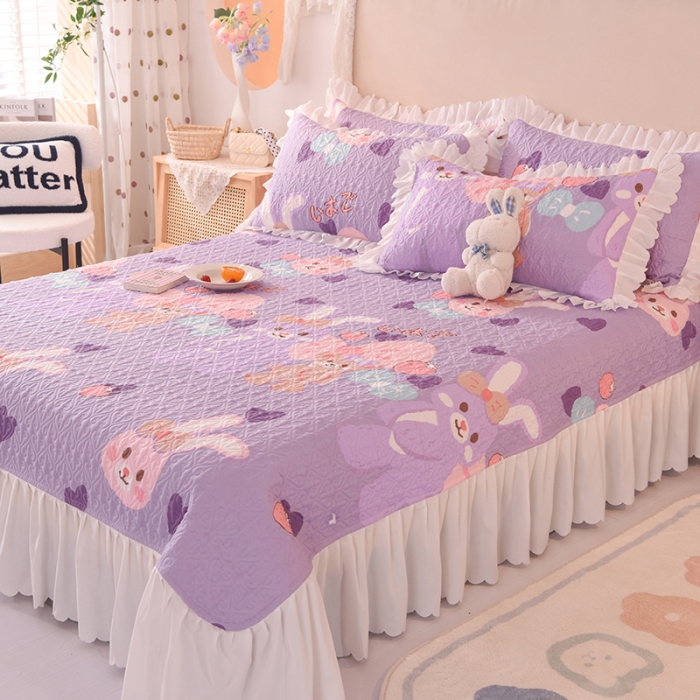 91家纺网 家纺一手货源 找家纺 绒世界 2024新款水洗棉韩版夹棉床盖系列 晚安兔