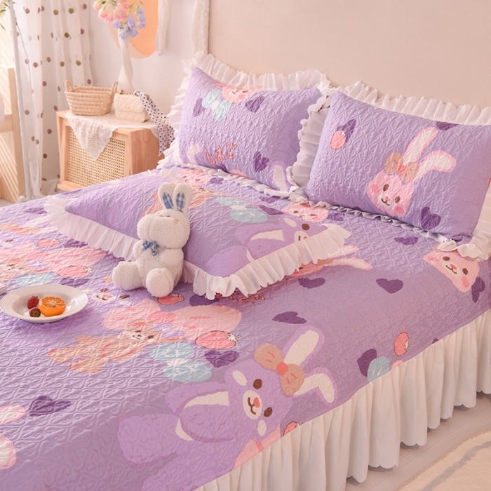 91家纺网 家纺一手货源 找家纺 绒世界 2024新款水洗棉韩版夹棉床盖系列 晚安兔