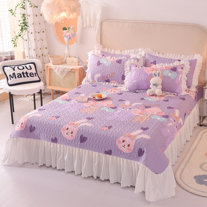 91家纺网 家纺一手货源 找家纺 绒世界 2024新款水洗棉韩版夹棉床盖系列 晚安兔