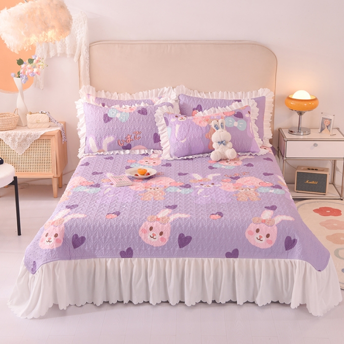 91家纺网 家纺一手货源 找家纺 绒世界 2024新款水洗棉韩版夹棉床盖系列 晚安兔