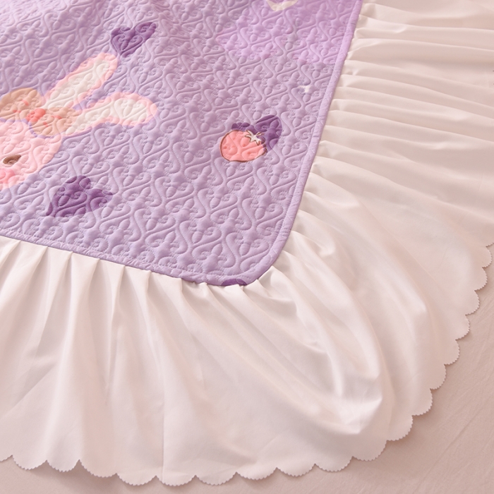 91家纺网 家纺一手货源 找家纺 绒世界 2024新款水洗棉韩版夹棉床盖系列 晚安兔