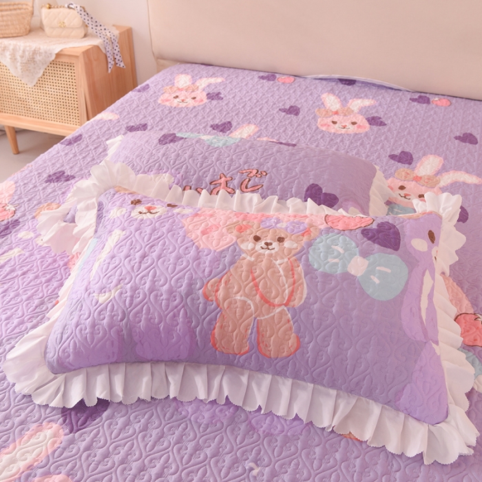 91家纺网 家纺一手货源 找家纺 绒世界 2024新款水洗棉韩版夹棉床盖系列 晚安兔