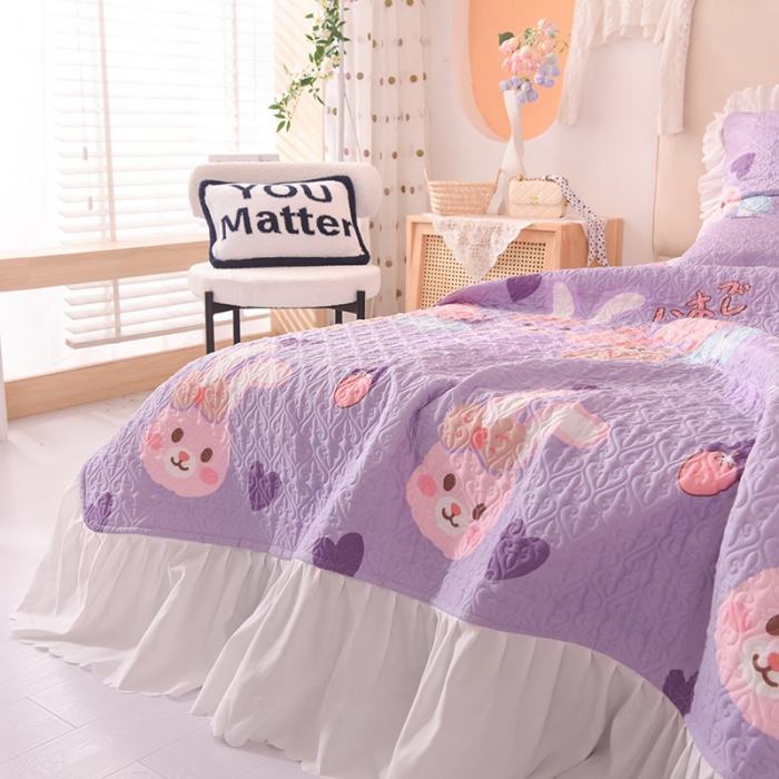 91家纺网 家纺一手货源 找家纺 绒世界 2024新款水洗棉韩版夹棉床盖系列 晚安兔