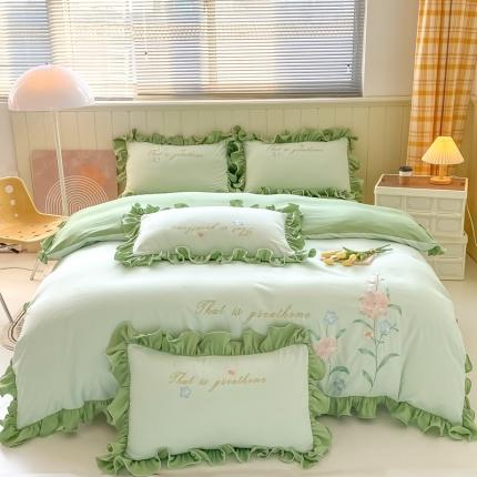 91家纺网 家纺一手货源 找家纺 （总）富盛 2024新款水洗亲肤棉刺绣公主风四件套-春暖花开