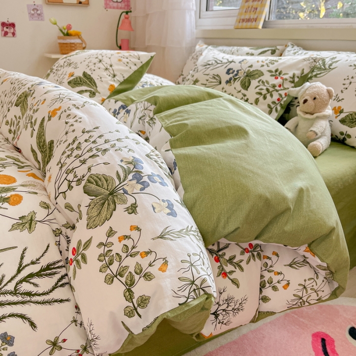 91家纺网 家纺一手货源 找家纺 蓝邻 2023新款全棉印花花卉系列四件套 浅香