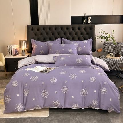 91家纺网 家纺一手货源 找家纺 帛美 2023新款全棉印花四件套 冬季玫瑰-灰