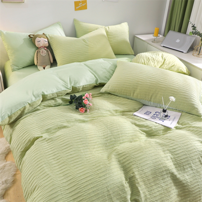 91家纺网 家纺一手货源 找家纺 沐晴家纺 2023新款泡泡纱四件套 嫩绿
