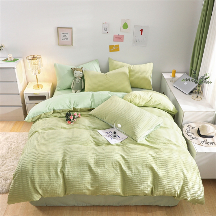 91家纺网 家纺一手货源 找家纺 沐晴家纺 2023新款泡泡纱四件套 嫩绿