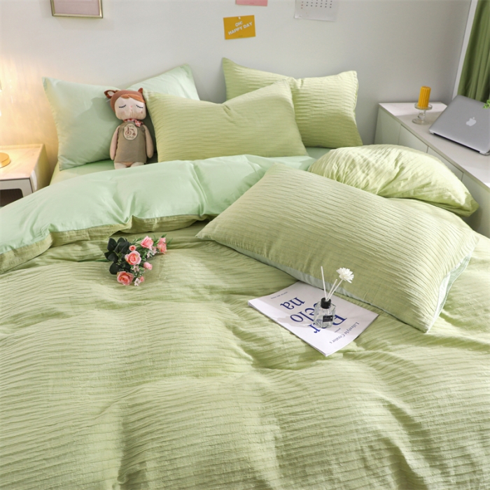 91家纺网 家纺一手货源 找家纺 沐晴家纺 2023新款泡泡纱四件套 嫩绿