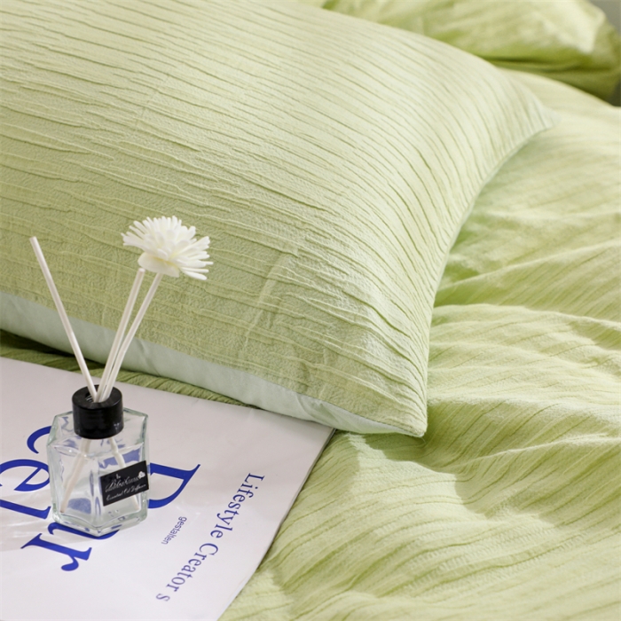 91家纺网 家纺一手货源 找家纺 沐晴家纺 2023新款泡泡纱四件套 嫩绿