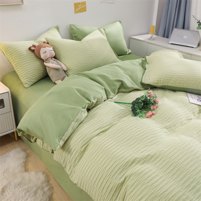 91家纺网 家纺一手货源 找家纺 沐晴家纺 2023新款泡泡纱四件套 牛油果绿