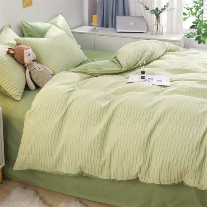 91家纺网 家纺一手货源 找家纺 沐晴家纺 2023新款泡泡纱四件套 牛油果绿