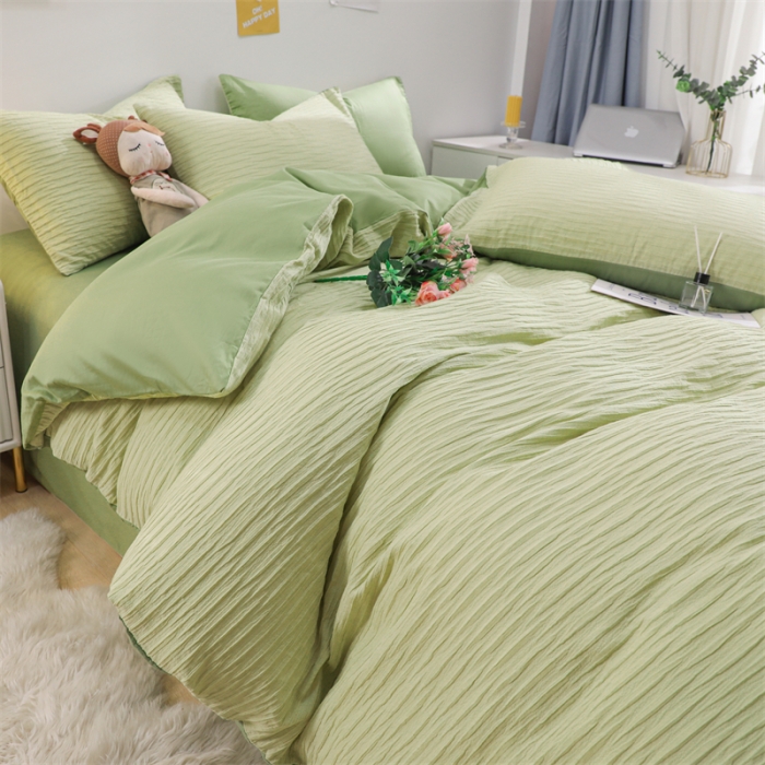 91家纺网 家纺一手货源 找家纺 沐晴家纺 2023新款泡泡纱四件套 牛油果绿