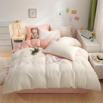 沐晴家纺 2023新款泡泡纱四件套 白粉玉