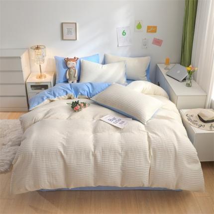 沐晴家纺 2023新款泡泡纱四件套 天空蓝