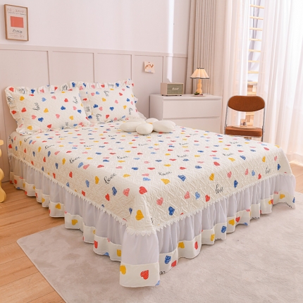 91家纺网 家纺一手货源 找家纺 2023仙女风欧根纱全棉床盖四件套 蕾丝花边夹棉纯棉床单三件套 套件