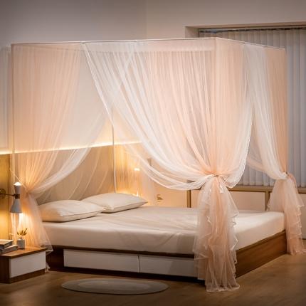 91家纺网 家纺一手货源 找家纺 青竹苑 2023双层拼色落地方帐铁艺烤漆宫廷蚊帐 香槟玉