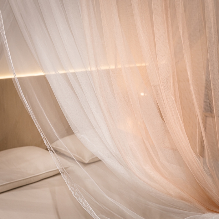 91家纺网 家纺一手货源 找家纺 青竹苑 2023双层拼色落地方帐铁艺烤漆宫廷蚊帐 香槟玉